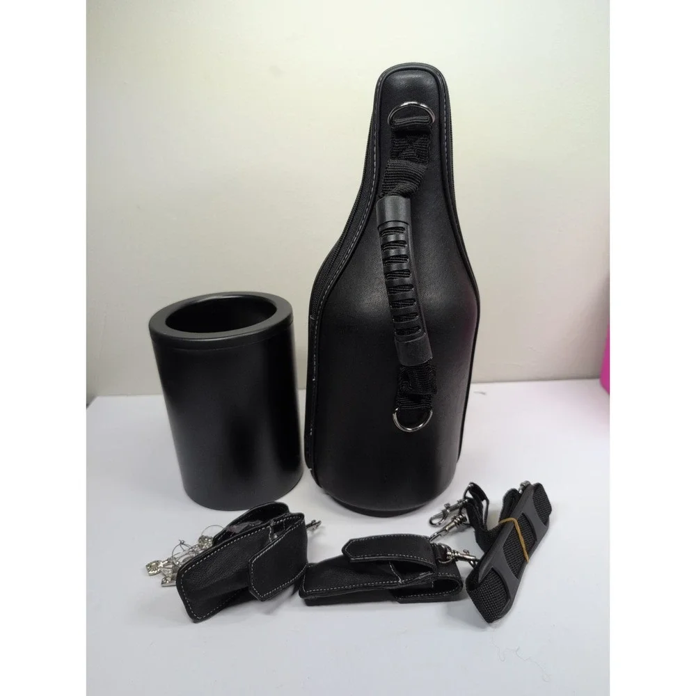 GENUINE‎ BLK LEATHER CaddyO Wine Bottle Caddy / Carrier w/Accessories - No Box